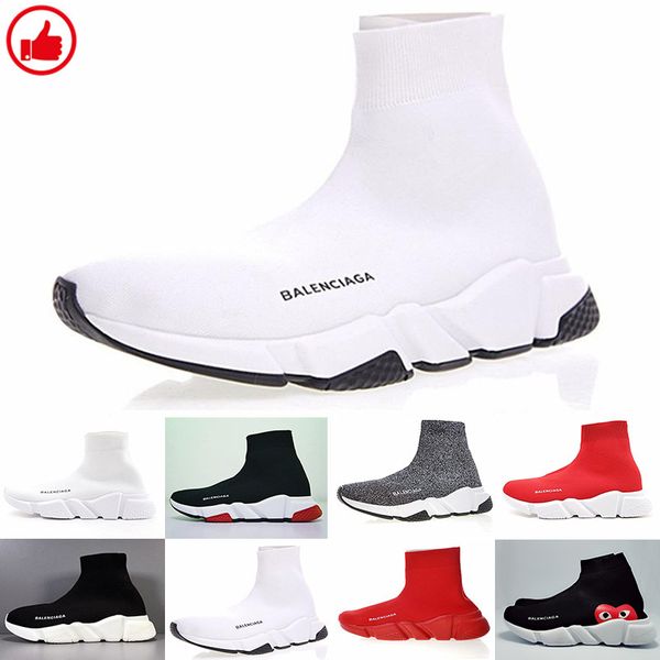 

2019 designers men women speed trainer sock shoes black white red glitter flat fashion mens trainers runner size 36-45 d10hl