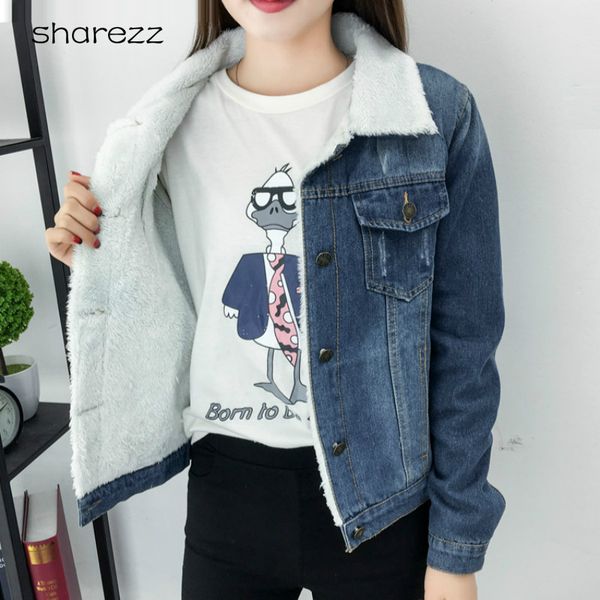 

spring autumn winter new 2019 women lambswool jean coat with pockets long sleeves warm jeans coat outwear wide denim jacket, Tan;black