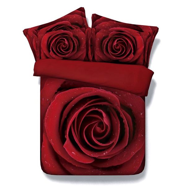 

3pcs 3d red rose floral flower bedding set no filling quilt cover colcha cama casal edredones duvet cover set