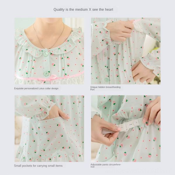 

месяц тонкий послеродовой осенний уход на дому уход хлопка матери уход беременных женщин спящих одежду набор домашней одежды кормящих, White