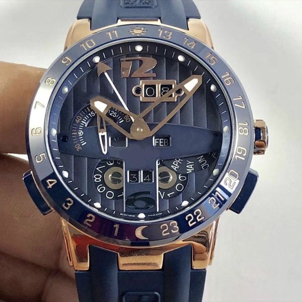 

fashion luxury watch twa factory men watch with cal.32 moement multifunctional watch size 43mm rubber watchbelt folding metal button, Slivery;brown