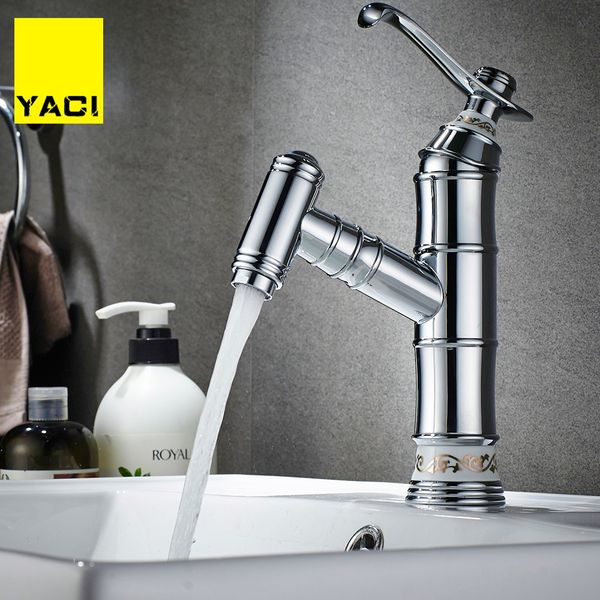 2019 Yaci Bathroom Faucet Brass Basin Tap Tall Bamboo Hot Cold