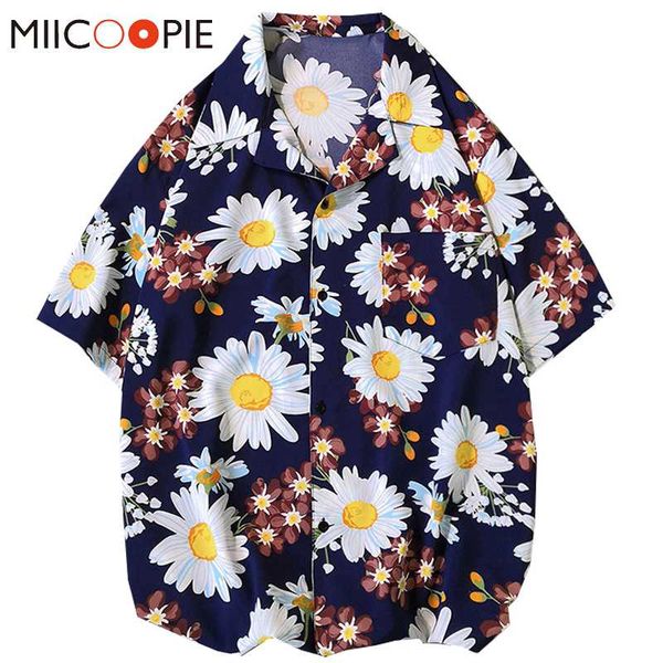 

mens summer beach hawaiian shirts palm flowers print short sleeve oversize shirt men dress casual button up v-neck camisa hombre, White;black