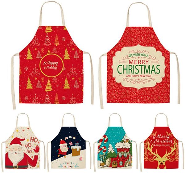 

1pcs santa claus christmas apron for woman pinafore cotton linen aprons bib for kitchen cooking baking accessory 53*65cm