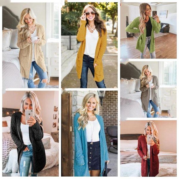 Jumper Mulheres Casual Outerwear Manga Longa Camisolas Cardigan Casacos Casaco de Pele Casaco Fleece Camisola Hoodies Vestidos Mulheres Azyq6249