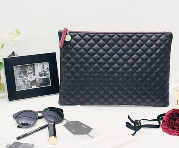

clutch bags women pu graid patten pure large capacity zipper envelope cosmetic bag 3colors
