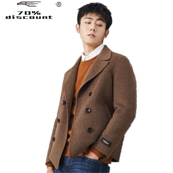 

200% wool coat 2020 autumn winter jacket men double-side woolen coats fashion mens short overcoat mg-2800003 my2405, Black