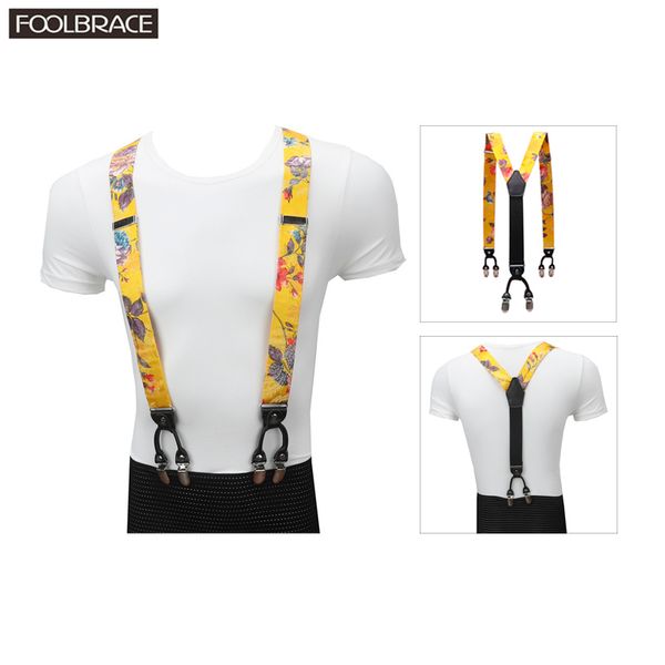 

3.5cm width men suspenders fancy print party wedding 6 clips pre-tied silk material y shape adjustable braces, Black;white