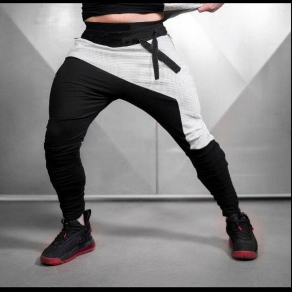 

2020 mens sports workout gym fitness musclebuilding runing training trousers tight shin pants, Black;blue