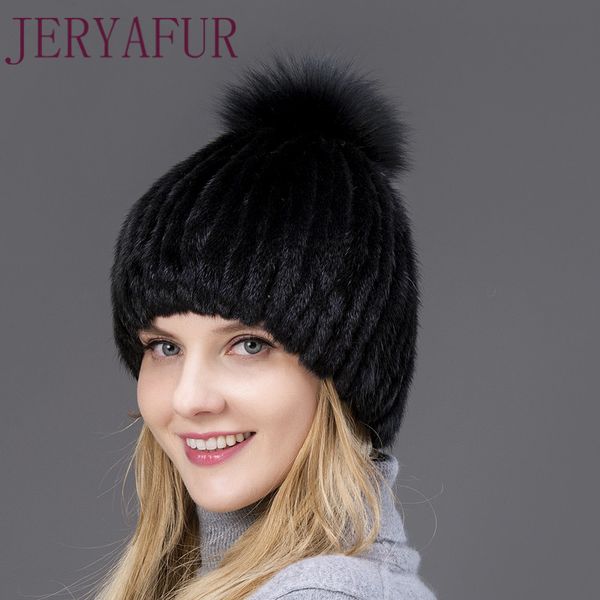 

genuine hat for women new brand female fur hats winter knitted hats with fur cap with pompons, Yellow