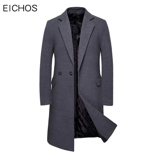 

mens coats solid single breasted long overcoat fashion slim fit wool coat men 2019 autumn casual turn-down collar long jacket, Black