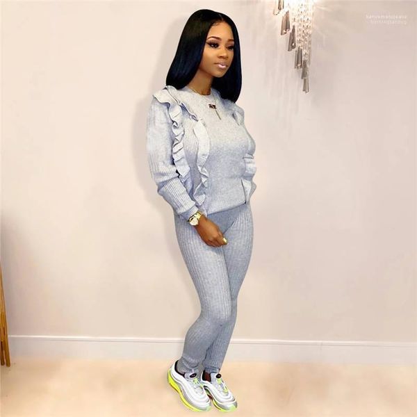 

fashion pullover casual womens apparel new arrival solid color womens tracksuits knitted pullover womens 2pcs set, Gray