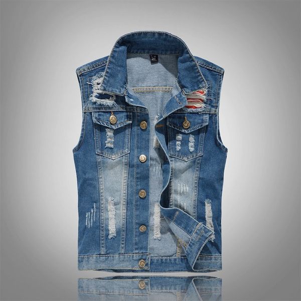 

ripped jean jacket men's denim vest hip hop jean coats waistcoat men cowboy brand sleeveless jacket tank masculino 5xl, Black;white