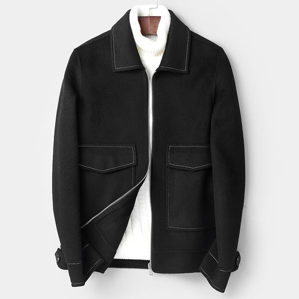 

spring autumn wool coat men fashion short handmade man jacket double-sided woolen mens overcoat coats 81z8801 kj2252, Black