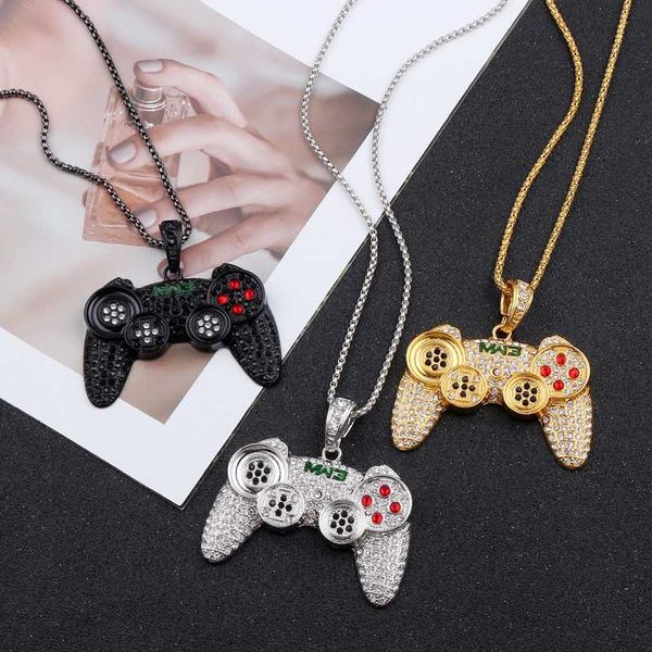 

hip hop iced out game controller handle pendant necklace for women men gold cz crystal rhinestone jewelry chain necklaces, Silver