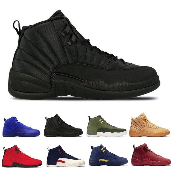 

new 12 12s glass of 2003 winterized ovo white gym red dark grey basketball shoes men women blue suede d flu cny j12 seankers size 36-47