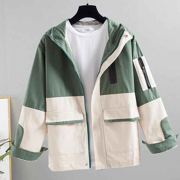 

spring autumn trench coats women 2019 windbreaker outerwear female hooded coats korean loose color matching student short coat, Tan;black