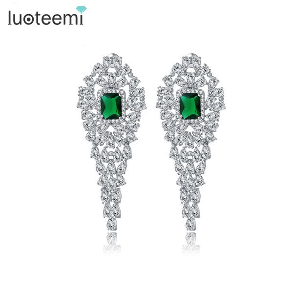 

luoteemi statement design tiny bright cz stone long drop earrings bridal wedding brincos earrings jewelry bijoux, Silver