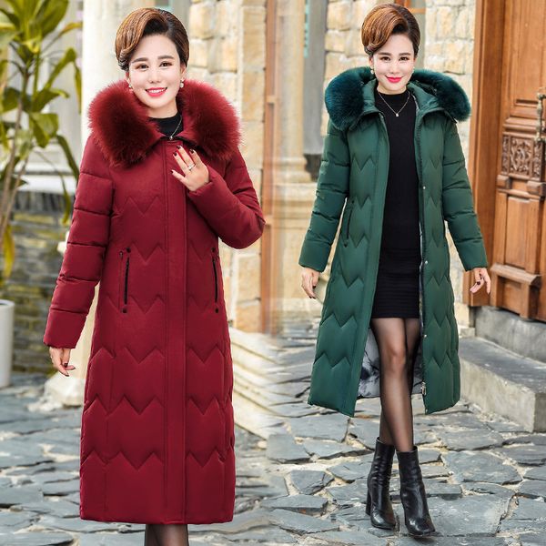 

fur collar autumn winter sale women fashion cotton down jacket hoodie long parkas warm jackets female winter coat clothes 5xl, Black