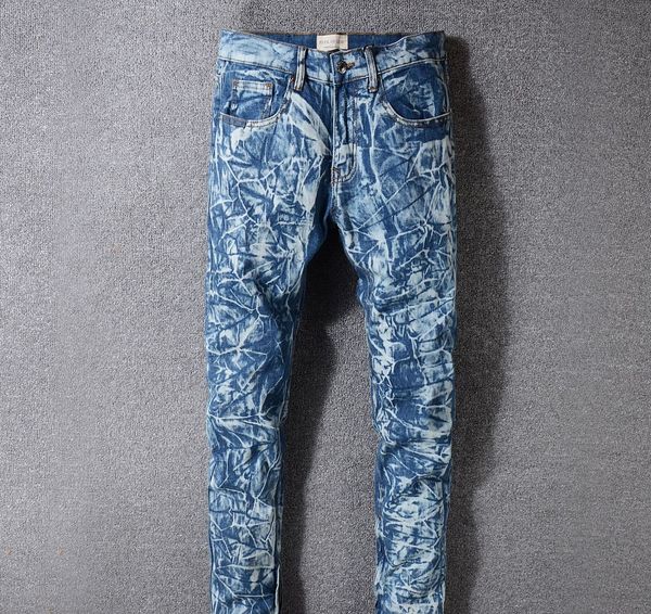 

mens designer jeans fashion fog blue water ripple long denim jeans fold fashion trousers slim fit motorcycle pants