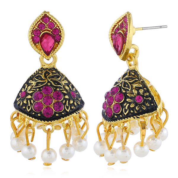 

europeans and americans exaggerate the bohemian style of diamond-inlaid pearl pendant earrings and national wind earrings, Golden
