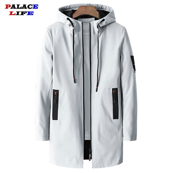

spring autumn casual long jacket men 2020 plus size m-5xl stand collar windproof jackets hooded solid elastic windbreaker, Black;brown
