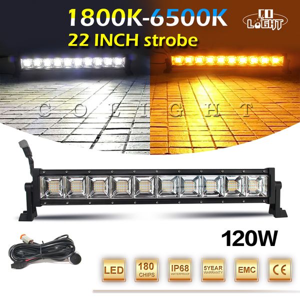 

22inch led light bar offroad led bar 120w amber flash combo led work light bar 12v for auto atv lada jeep 4x4 strobe lamp