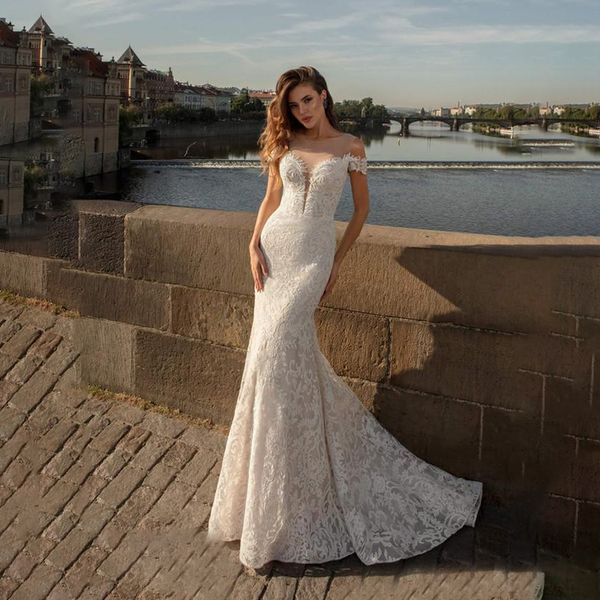 

mermaid wedding dresses boho lace applique off shoulder bohemian dress bridal gowns vestido de novia, White