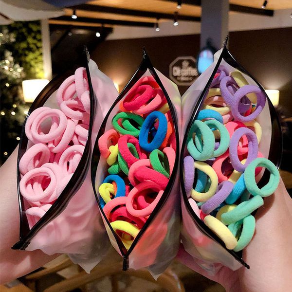 

hair accessories 50pc/lot kids candy color scrunchie rope elastic bands mini rings rubber band for girls princess, Slivery;white