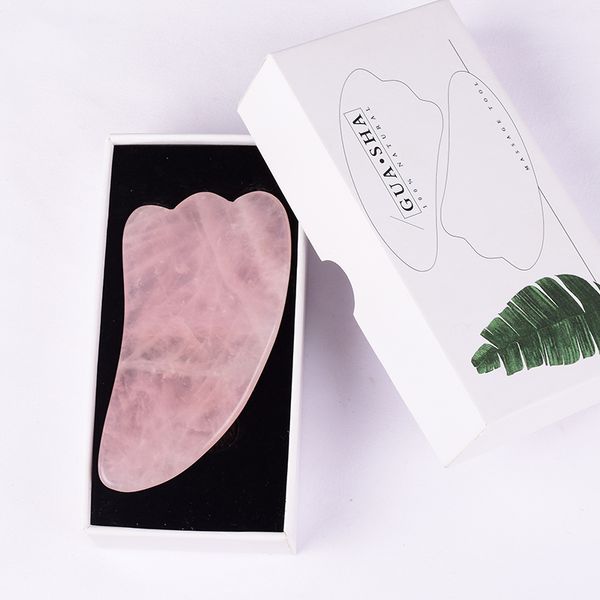 Jade Guasha Set com Ferramenta Cuidados Gift Box Natural Rose Quartz Gua Sha Stone Massage Facial pele Eye Chin Acupressure Scrapper