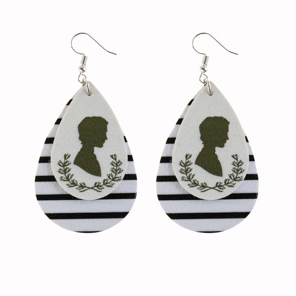 

customizable buffalo plaid cupid eros print faux leather earring for women girl zebra water drop earring jewelry supply manufacturers, Silver