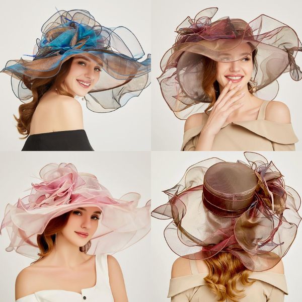 

Elegant Organza Bridal Hats for Women British Style Sinamay Formal Church Hat Fascinator Romantic Fashion Wedding Hats For Bride Accessories