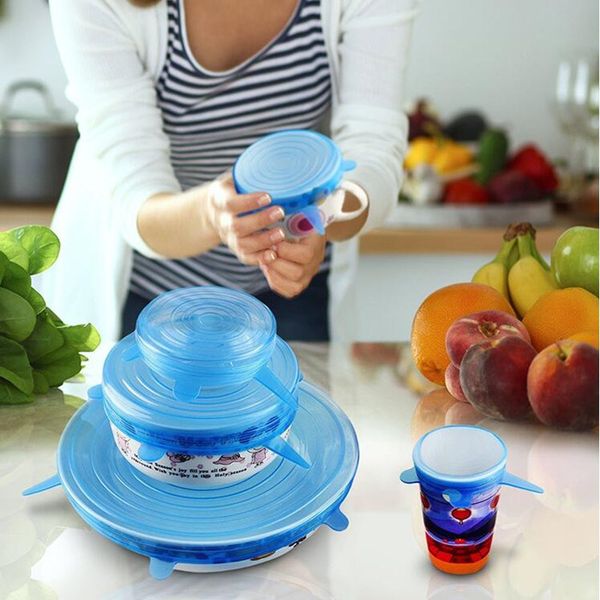

pure color silicone fresh keeping lid high elastic food grade silicone lids 6 pieces set kitchen accessories wy413q