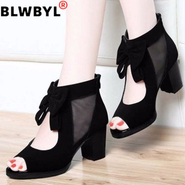 

2020 new summer women lace ankle-wrap sandals casual zip open ladys sandals chunky heels plataformas mujer sandalias, Black