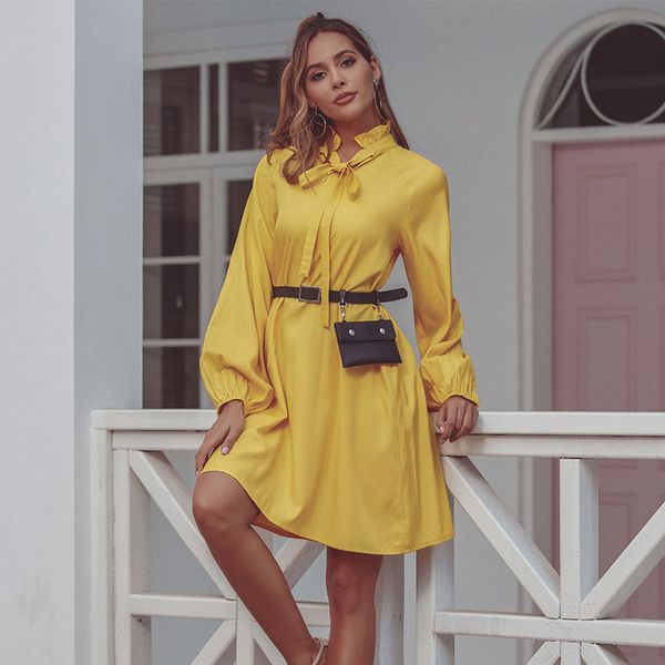 

jyss новое модное весеннее желтое платье женщины большой длинный рукав длиной до колен платья девушка ropa mujer платье уличная одежда 50168, Black;gray