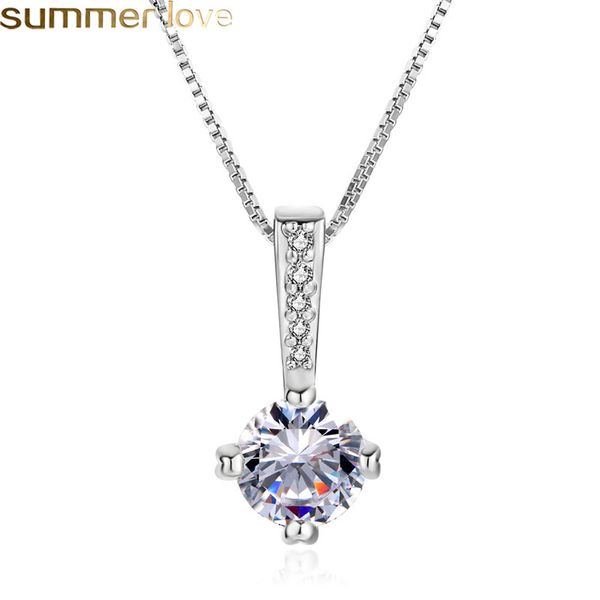 

new fashion rhinestone crystal zircon pendant necklace women geometry cz silver gold metal chain necklaces design jewelry wholesale 2019