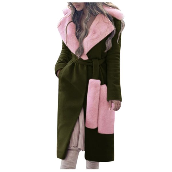 

feitong winter warm women's fashion thicken turn-down collar woolen coat with collar new arrival, Black