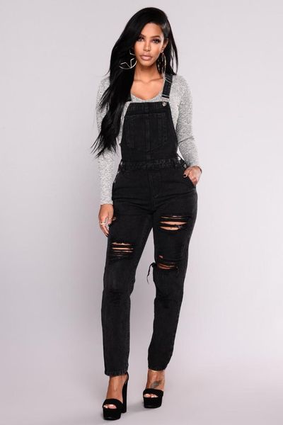 

qmgood 2019 black jeans women fashion street style women's overalls stretch ripped jeans for women high waist jumpsuits female, Blue