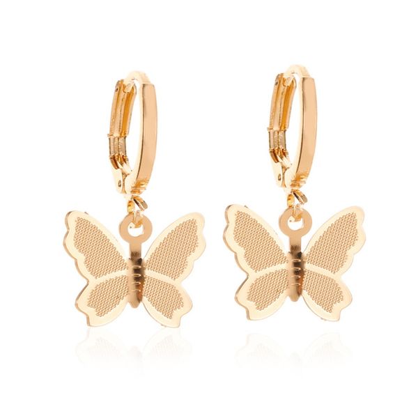 

gold silver color cute butterfly pendant hoop earring for women trendy fashion cute insect hoop earring party jewelry gift, Golden;silver