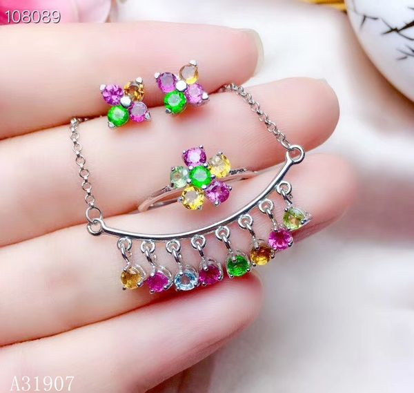 

kjjeaxcmy fine jewelry 925 sterling silver inlaid natural tourmaline female ring necklace pendant earrings set support detection, Black