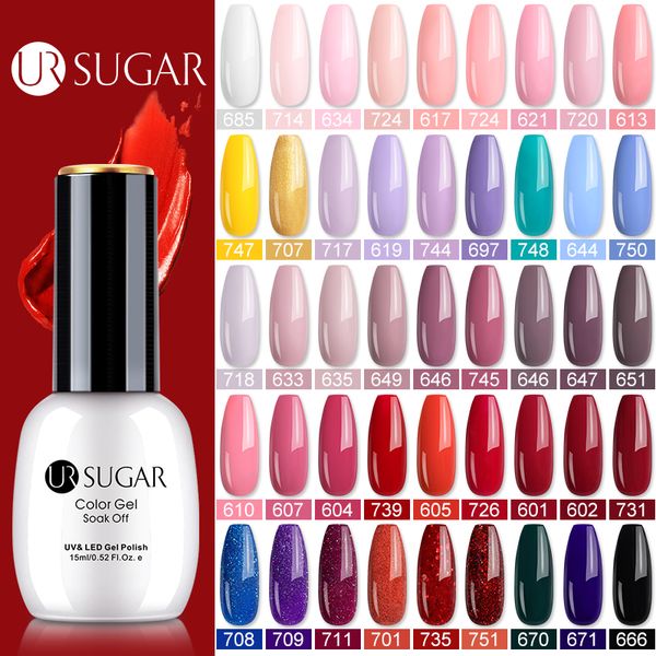 

ur sugar 15ml color gel polish hybrid varnish nail manicure uv led gel semi permanent nails soak off lacquer base coat, Red;pink
