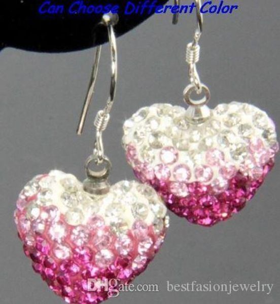 

new wedding mircro pave disco mix colors beads clay heart gradual change drop dangle goodl crystal earrings stud women k535 d94, Silver