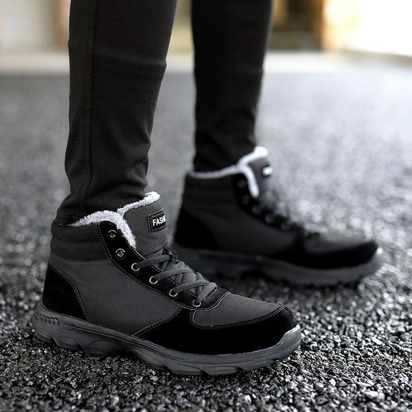 

new men's boots plush warm snow boots casual man winter men work shoes men footwear fashion ankle 39-46, Black