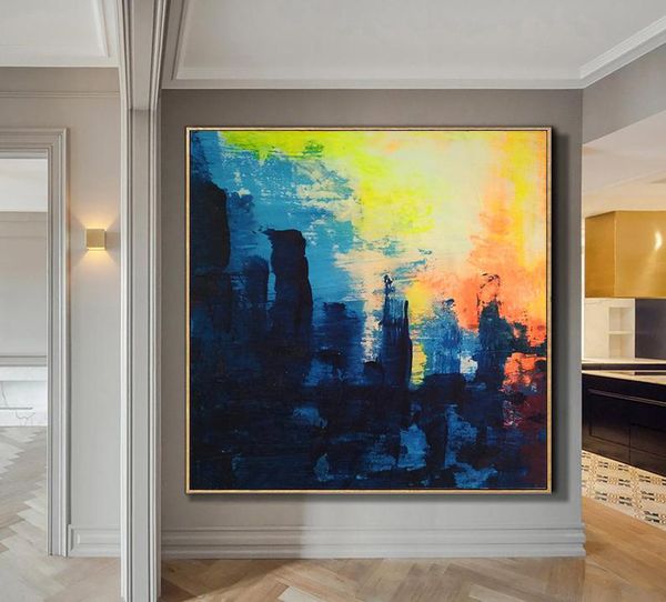 

paintings oversize abstract painting on canvas blue modern art oil wall for living room sunset