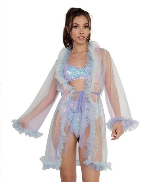 

hirigin women bikini cover ups 2020 mesh sheer see through long flare sleeve beachwear dress ruffles cover ups swimsuit
