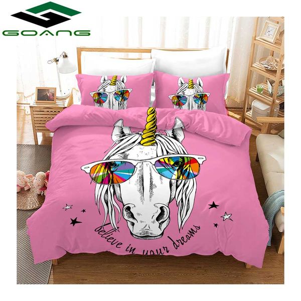 

goang 3d bedding set digital printing unicorn duvet cover and pillowcase 3pcs kids bedding set home textiles cartoon