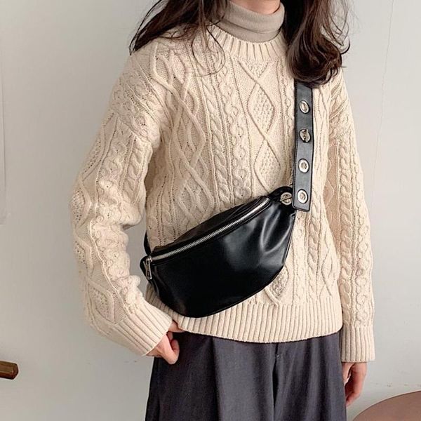 

crossbody bags for women pu leather shoulder chest bag ladies handbag zipper lady waist pack black small chain sling bag bolsas