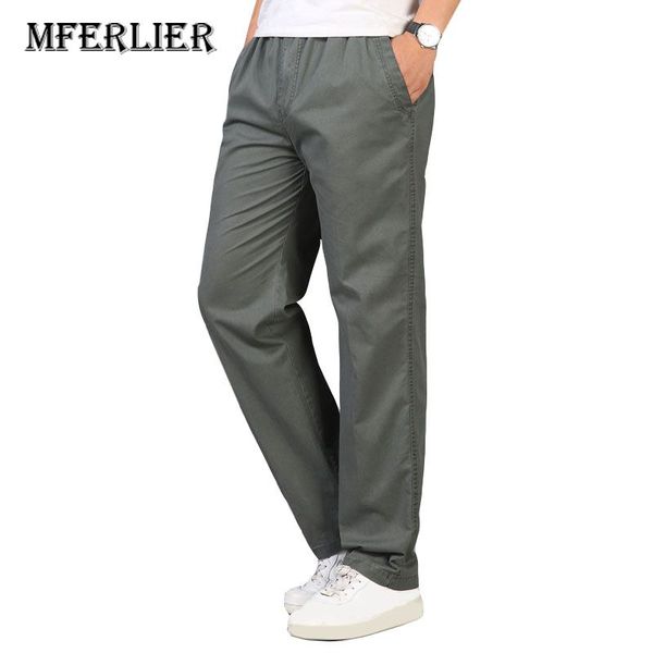 

spring summer pants men casual cotton elastic waist men pant size -6xl, Black