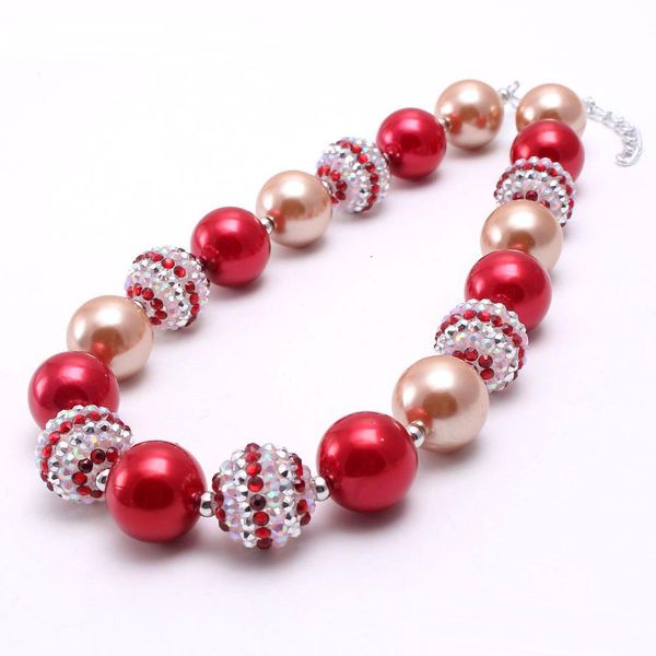 Atacado Red + Gold Color Kid Chunky Colar de Jóias Mais Novo Presente de Natal Bubblegum Beads Chunky Necklace Para Crianças Meninas