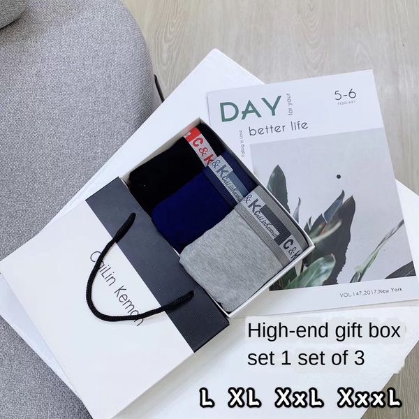 

740# men's underwear cotton 3 gift box mid-waist boxer underwear and shorts pants 3-color breathable shorts, Black;white